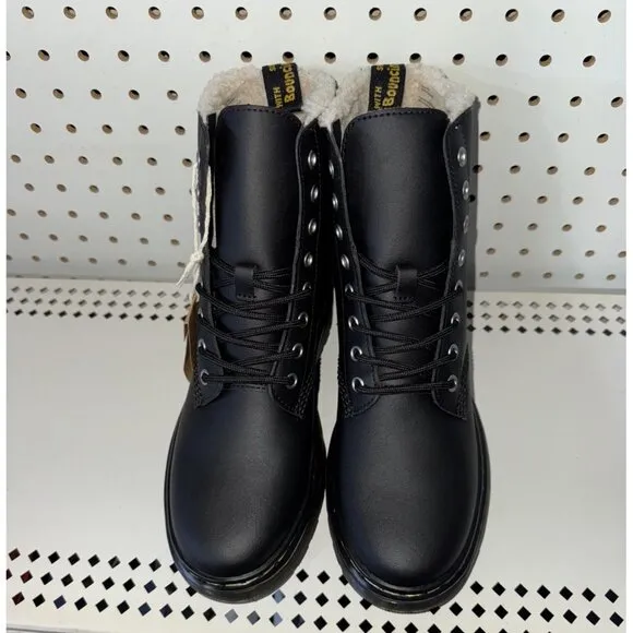 Dr. Martens Zavala Womens Leather Lace Up Faux Fur Lined Booties Size 7 Black