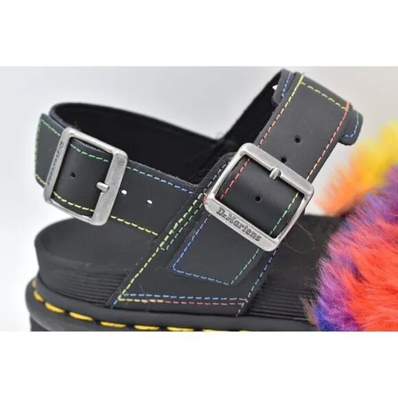 Dr Martens Womens Size 7 Voss II Pride Faux Fur Rainbow Platform Sandals Shoes