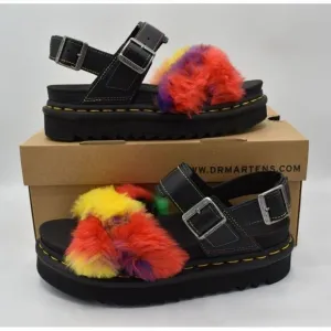 Dr Martens Womens Size 7 Voss II Pride Faux Fur Rainbow Platform Sandals Shoes