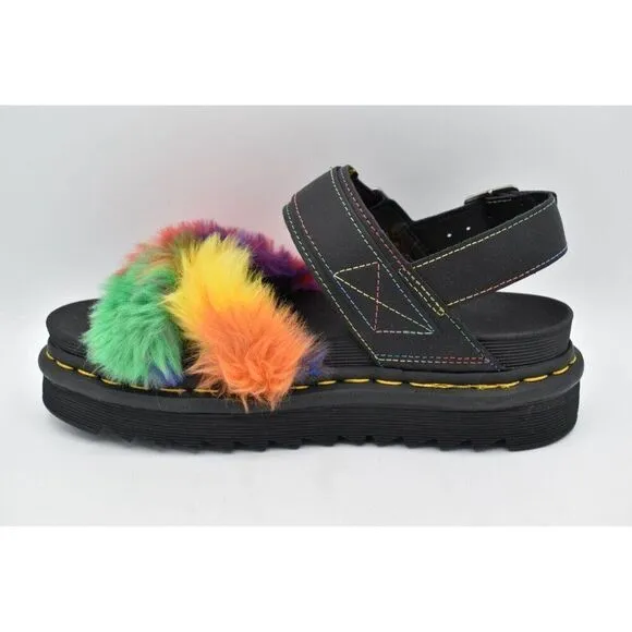 Dr Martens Womens Size 7 Voss II Pride Faux Fur Rainbow Platform Sandals Shoes