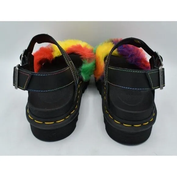 Dr Martens Womens Size 7 Voss II Pride Faux Fur Rainbow Platform Sandals Shoes