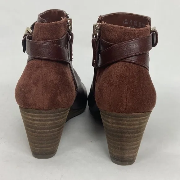 Dr. Scholls Cool Fit Memory Foam Double Vegan Leather Faux Suede Wedge Bootie
