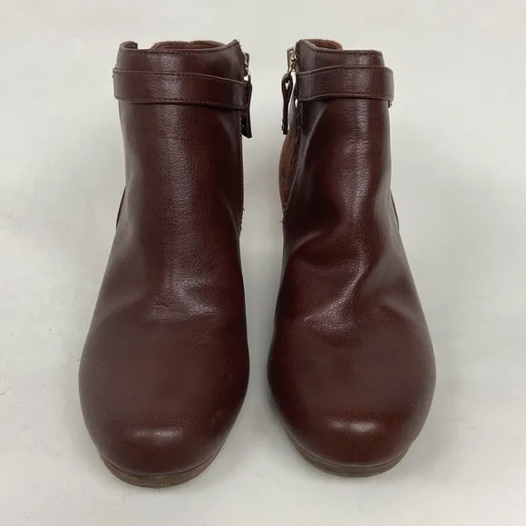 Dr. Scholls Cool Fit Memory Foam Double Vegan Leather Faux Suede Wedge Bootie