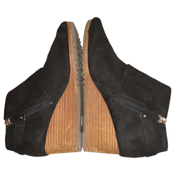 Dr. Scholl’s Women’s Ankle Booties Black US 9.5M Brown Stacked Wedge Buckles