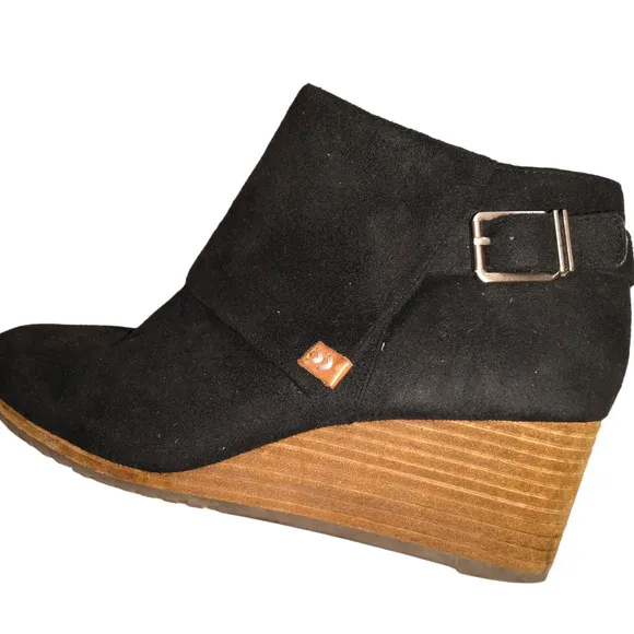Dr. Scholl’s Women’s Ankle Booties Black US 9.5M Brown Stacked Wedge Buckles