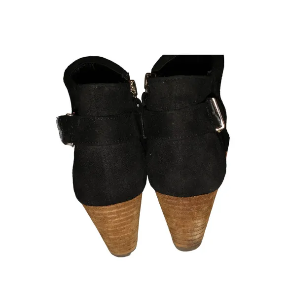 Dr. Scholl’s Women’s Ankle Booties Black US 9.5M Brown Stacked Wedge Buckles