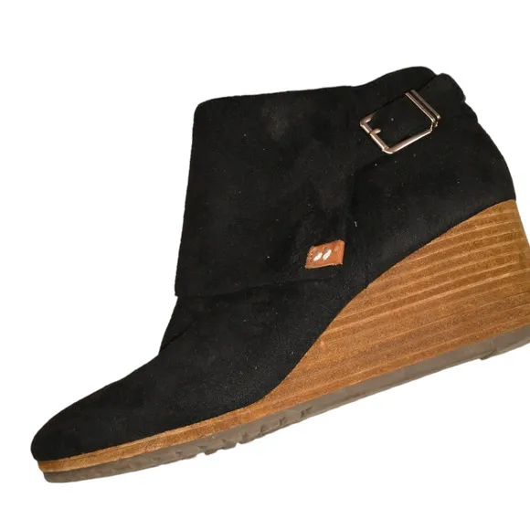 Dr. Scholl’s Women’s Ankle Booties Black US 9.5M Brown Stacked Wedge Buckles