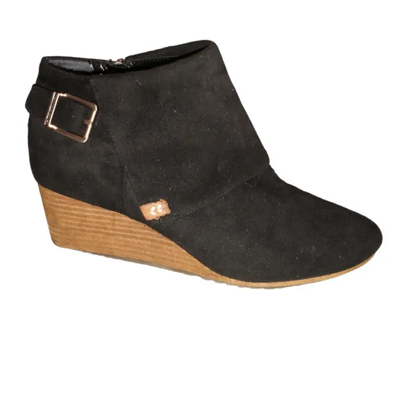 Dr. Scholl’s Women’s Ankle Booties Black US 9.5M Brown Stacked Wedge Buckles