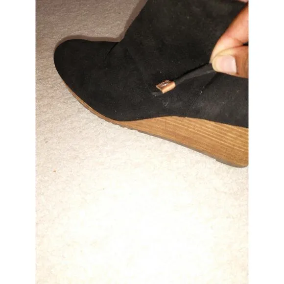 Dr. Scholl’s Women’s Ankle Booties Black US 9.5M Brown Stacked Wedge Buckles