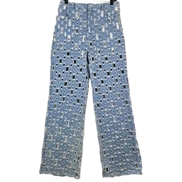 Dream Architect ~Woman Size L~ Blue Denim Destroyed Jeans Breathable.