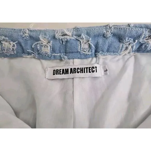 Dream Architect ~Woman Size L~ Blue Denim Destroyed Jeans Breathable.