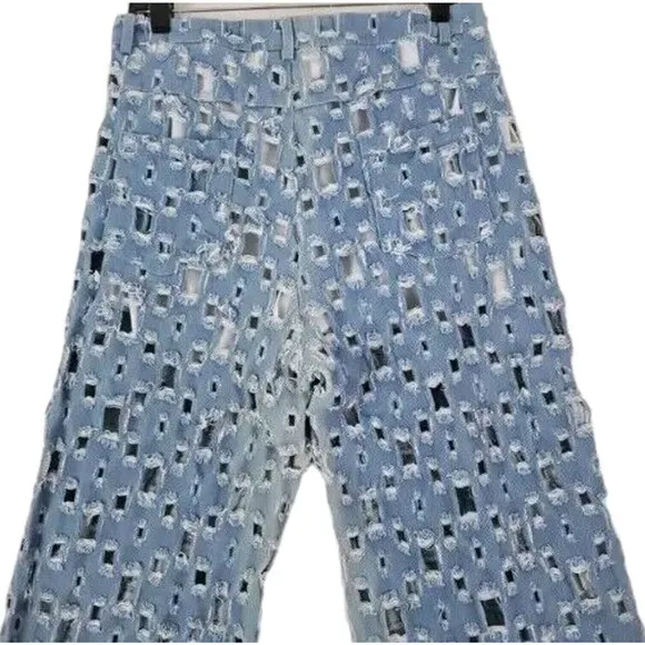 Dream Architect ~Woman Size L~ Blue Denim Destroyed Jeans Breathable.