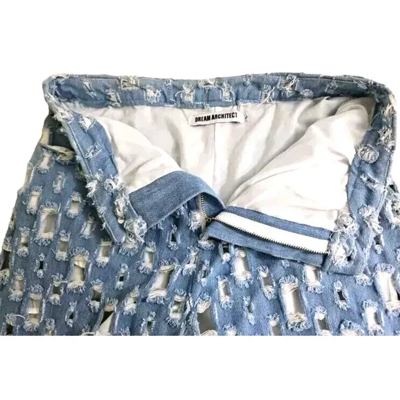 Dream Architect ~Woman Size L~ Blue Denim Destroyed Jeans Breathable.