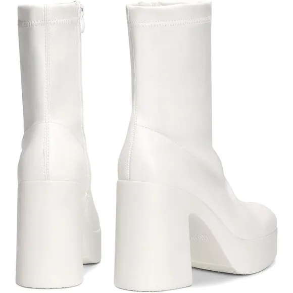 Dream Pair Women's White Polyurethane High Chunky Block Heel Zip Ankle Boots