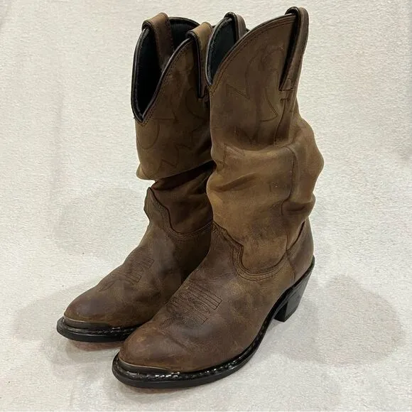 Durango Slouch Cowboy Boots in Distressed Tan 11 in. Size 6
