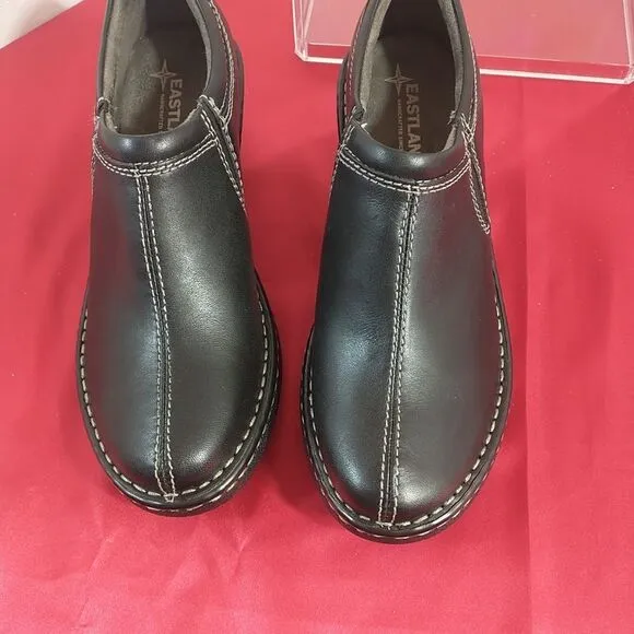 Eastland Shoes Womens 8M Amore Slip On Clog Loafer 3096-01 Black Leather Heels.