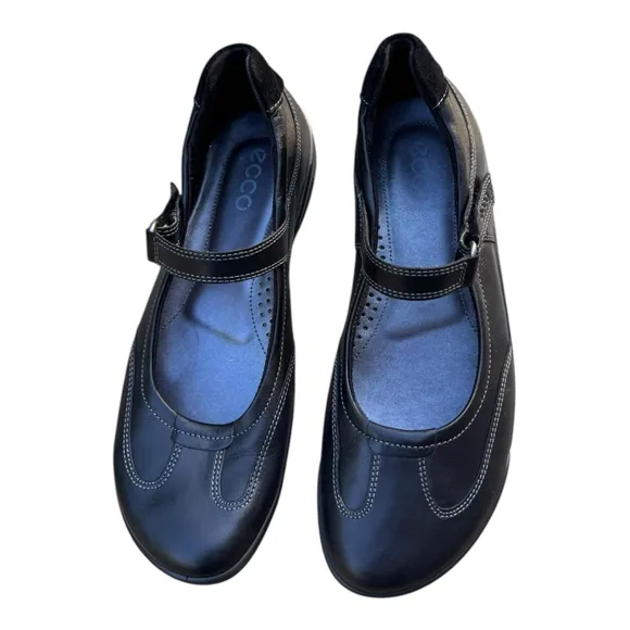 ECCO Black Leather Comfort Mary Jane Shoes Size 38 | Orthopedic Walking 7.5