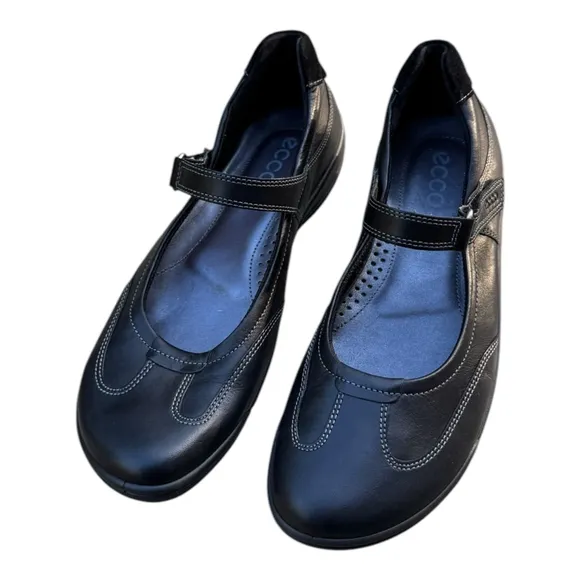 ECCO Black Leather Comfort Mary Jane Shoes Size 38 | Orthopedic Walking 7.5