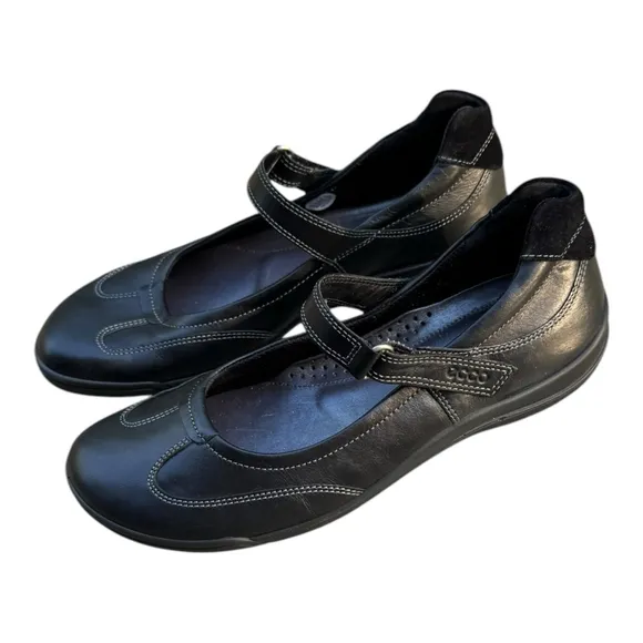 ECCO Black Leather Comfort Mary Jane Shoes Size 38 | Orthopedic Walking 7.5