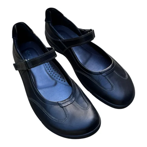 ECCO Black Leather Comfort Mary Jane Shoes Size 38 | Orthopedic Walking 7.5