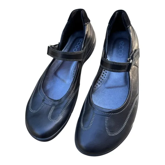 ECCO Black Leather Comfort Mary Jane Shoes Size 38 | Orthopedic Walking 7.5