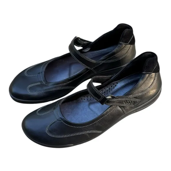 ECCO Black Leather Comfort Mary Jane Shoes Size 38 | Orthopedic Walking 7.5