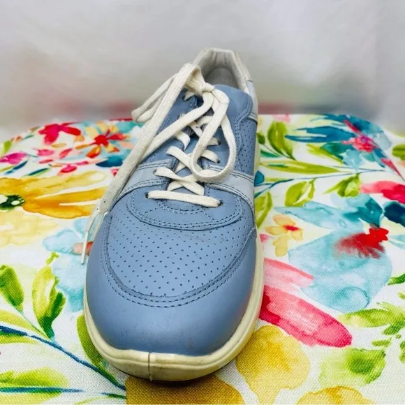 Ecco Blue Leather Athletic Walking Sneaker Shoes Size 7 Extra Width