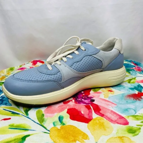 Ecco Blue Leather Athletic Walking Sneaker Shoes Size 7 Extra Width