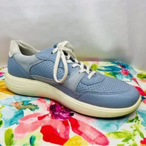 Ecco Blue Leather Athletic Walking Sneaker Shoes Size 7 Extra Width
