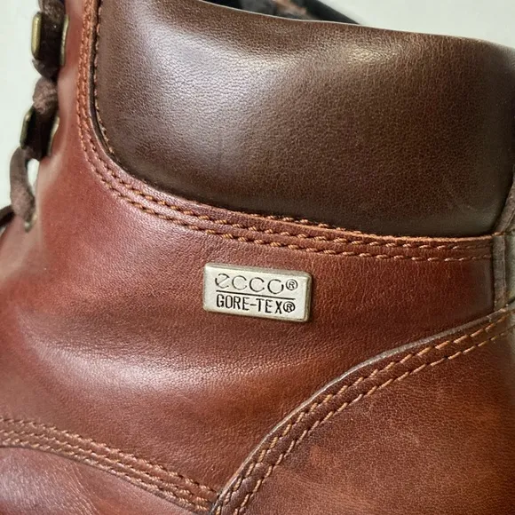 Ecco Gore-Tex Brown Leather Lace Up Mid Hiking Boots Size 40 (US 9-9.5)
