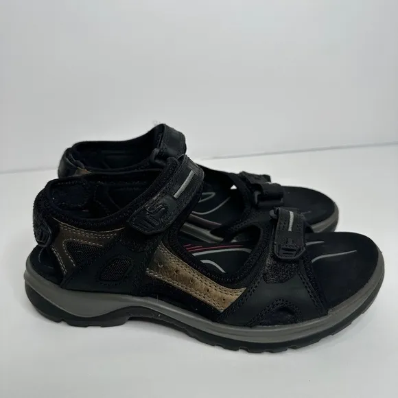 Ecco Men’s Comfort Shoes Black Yucatan Double Side Bar Sport Velcro Sandal