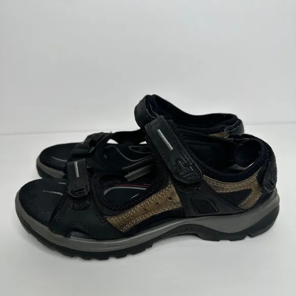 Ecco Men’s Comfort Shoes Black Yucatan Double Side Bar Sport Velcro Sandal