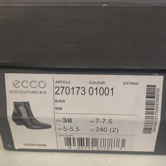 ECCO Sculptured 45 Women's Leather Ankle Boot, US Size 7-7.5, Black
