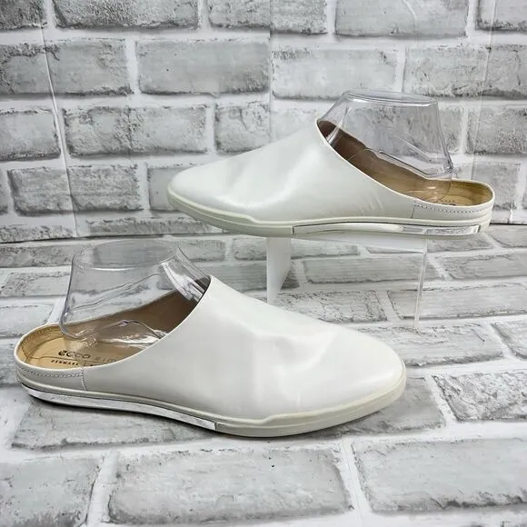 ECCO Simpil Women's Size 41 -10-10.5 US White Leather Mules Comfort Slides Shoes