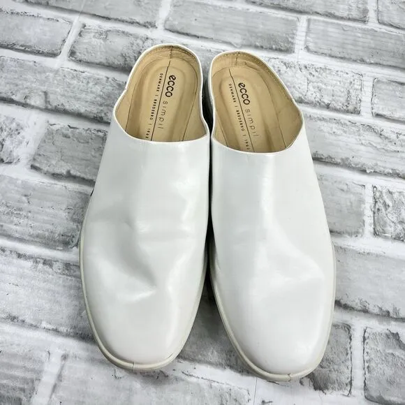 ECCO Simpil Women's Size 41 -10-10.5 US White Leather Mules Comfort Slides Shoes