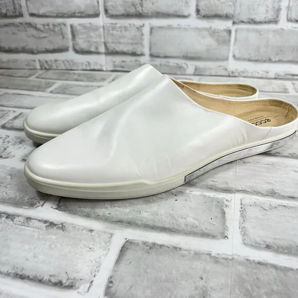 ECCO Simpil Women's Size 41 -10-10.5 US White Leather Mules Comfort Slides Shoes