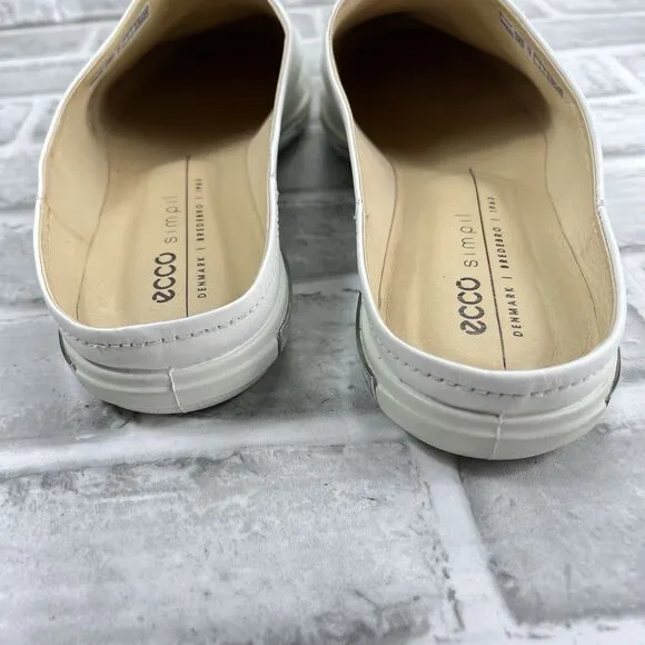 ECCO Simpil Women's Size 41 -10-10.5 US White Leather Mules Comfort Slides Shoes