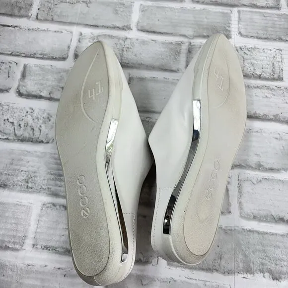 ECCO Simpil Women's Size 41 -10-10.5 US White Leather Mules Comfort Slides Shoes