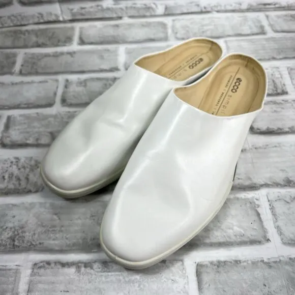 ECCO Simpil Women's Size 41 -10-10.5 US White Leather Mules Comfort Slides Shoes