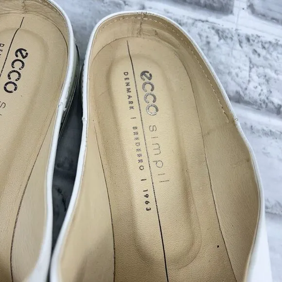 ECCO Simpil Women's Size 41 -10-10.5 US White Leather Mules Comfort Slides Shoes
