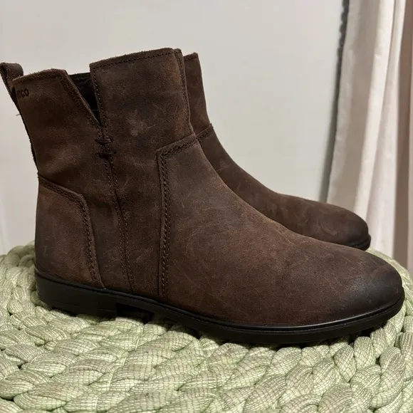 Ecco Touch 15 B Coffee Brown Oiled Leather Lightweight Flat Ankle Boots NWOB