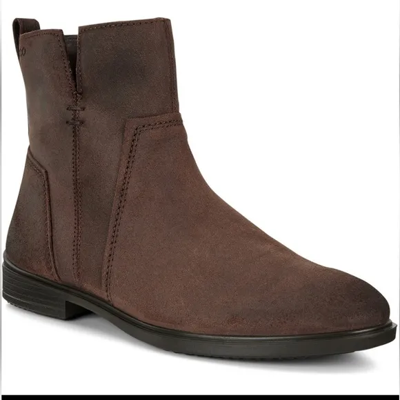 Ecco Touch 15 B Coffee Brown Oiled Leather Lightweight Flat Ankle Boots NWOB