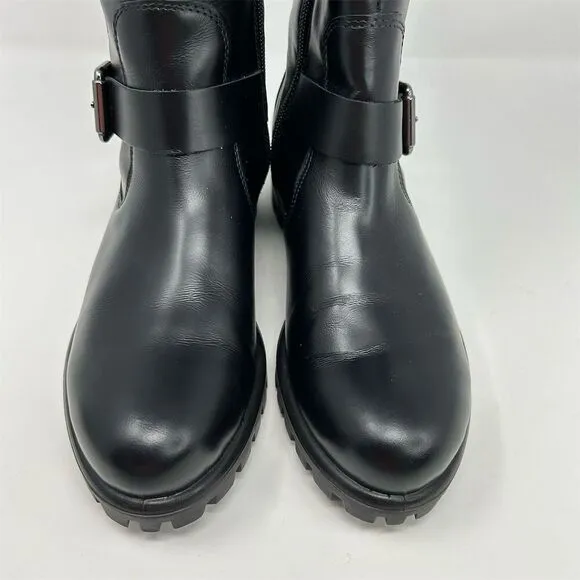 ECCO Women's Black Leather Biker Moto Mid-Calf Boots Size 8-8.5 (EU 39)