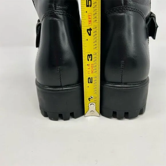 ECCO Women's Black Leather Biker Moto Mid-Calf Boots Size 8-8.5 (EU 39)