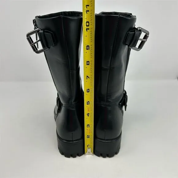 ECCO Women's Black Leather Biker Moto Mid-Calf Boots Size 8-8.5 (EU 39)
