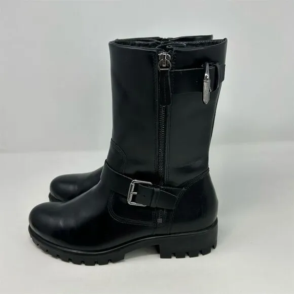 ECCO Women's Black Leather Biker Moto Mid-Calf Boots Size 8-8.5 (EU 39)