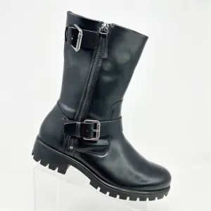 ECCO Women's Black Leather Biker Moto Mid-Calf Boots Size 8-8.5 (EU 39)