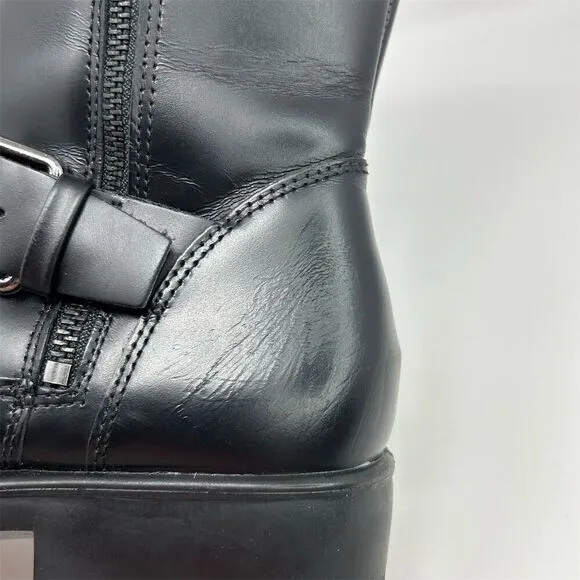 ECCO Women's Black Leather Biker Moto Mid-Calf Boots Size 8-8.5 (EU 39)