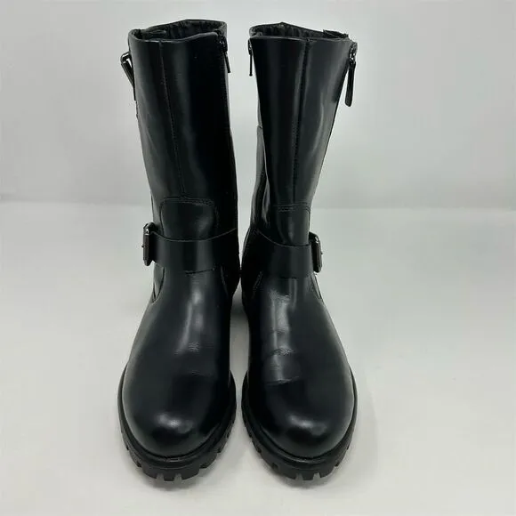 ECCO Women's Black Leather Biker Moto Mid-Calf Boots Size 8-8.5 (EU 39)