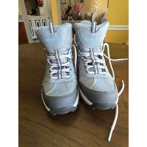 Eddie Bauer Womens Hiking Boots 9M Light Gray Lace-Up Manmade Upper &amp; Outsole